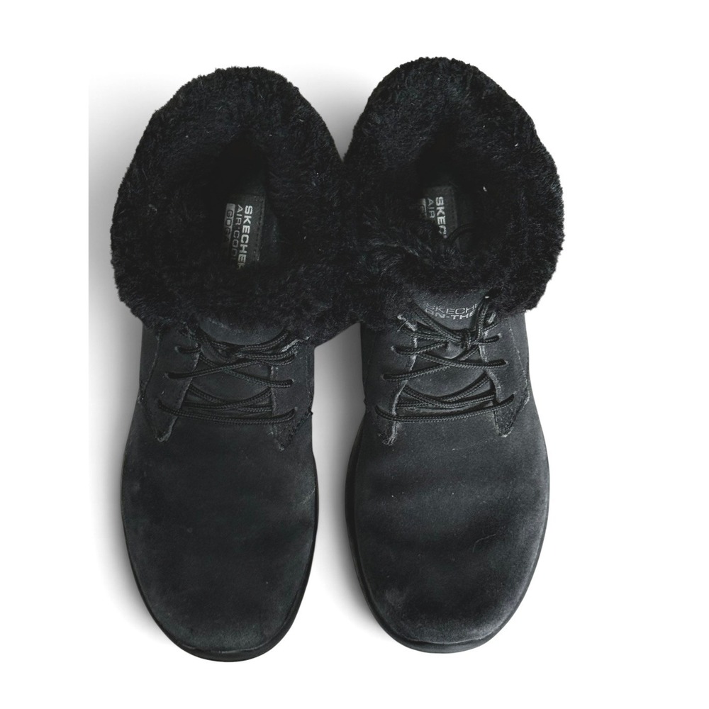 Skechers On-the-GO Joy Bundle Up Black Suede Faux Fur Ankle Boots 15506 Womens 8